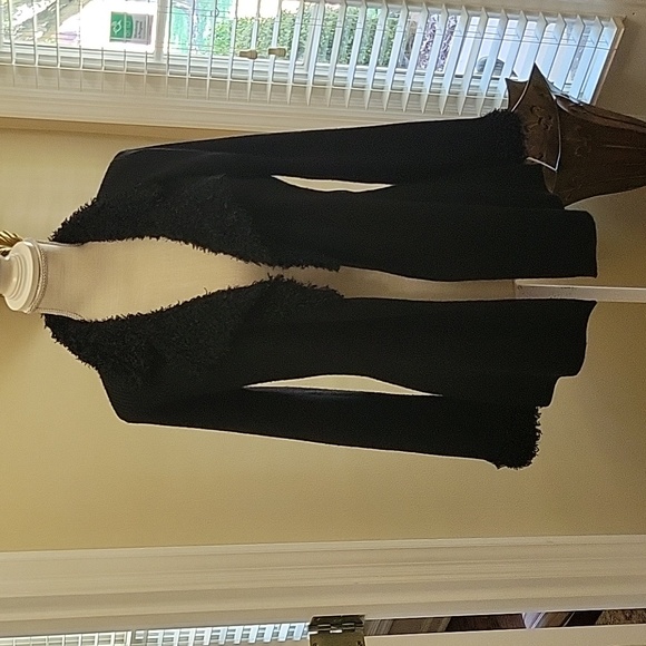 GAS Sweater black cardigan sweater fluffy collar & cuffs ribbed knit Medium EUC - Picture 1 of 8